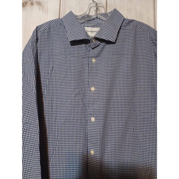 GoodFellow Shirt Men's 2xb Blue Check Button Front Long Sleeve - Picture 3 of 8
